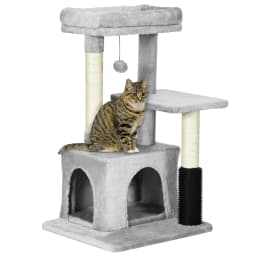 PawHut Cat Tree Kitten Scratch Post Activity Center with Massage Toy Hanging Ball Bed Condo Perch 48 x 48 x 85cm Grey