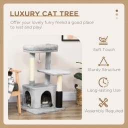PawHut Cat Tree Kitten Scratch Post Activity Center with Massage Toy Hanging Ball Bed Condo Perch 48 x 48 x 85cm Grey