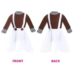 Ladies Chocolate Factory Worker Costume - Brown Top, White Skirt, Green Wig, Gloves & Face Paint - World Book Day Fancy Dress