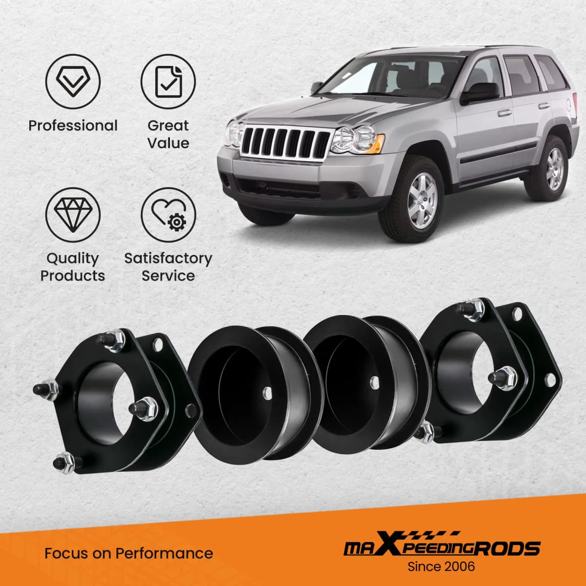 2.0" Front + 2.0 Rear Lift Leveling Kit For Jeep Grand Cherokee WK Commander XK