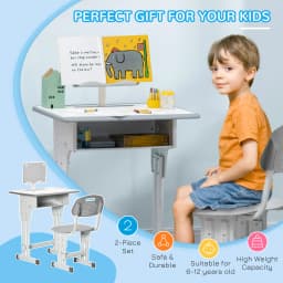 HOMCOM Kids Desk and Chair Set Adjustable Height Drawer Book Stand Grey