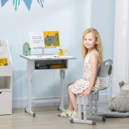 HOMCOM Kids Desk and Chair Set Adjustable Height Drawer Book Stand Grey