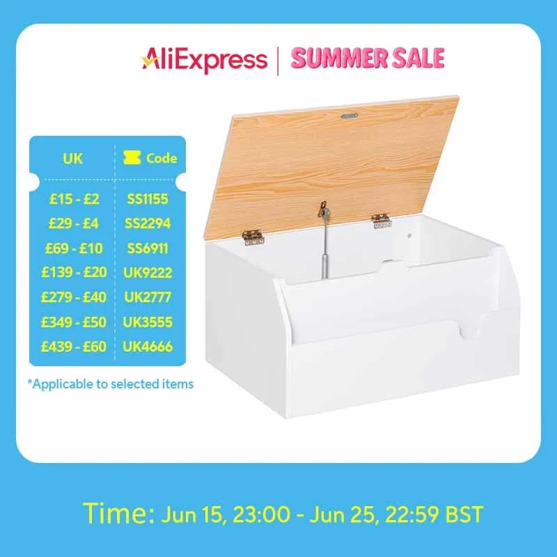 HOMCOM Wooden Kids Toy Box Children Storage Chest Organiser Book Slot Safety Hinge Playroom Furniture White