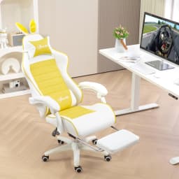 Vinsetto Racing Style Gaming Chair with Footrest Removable Rabbit Ears, Yellow