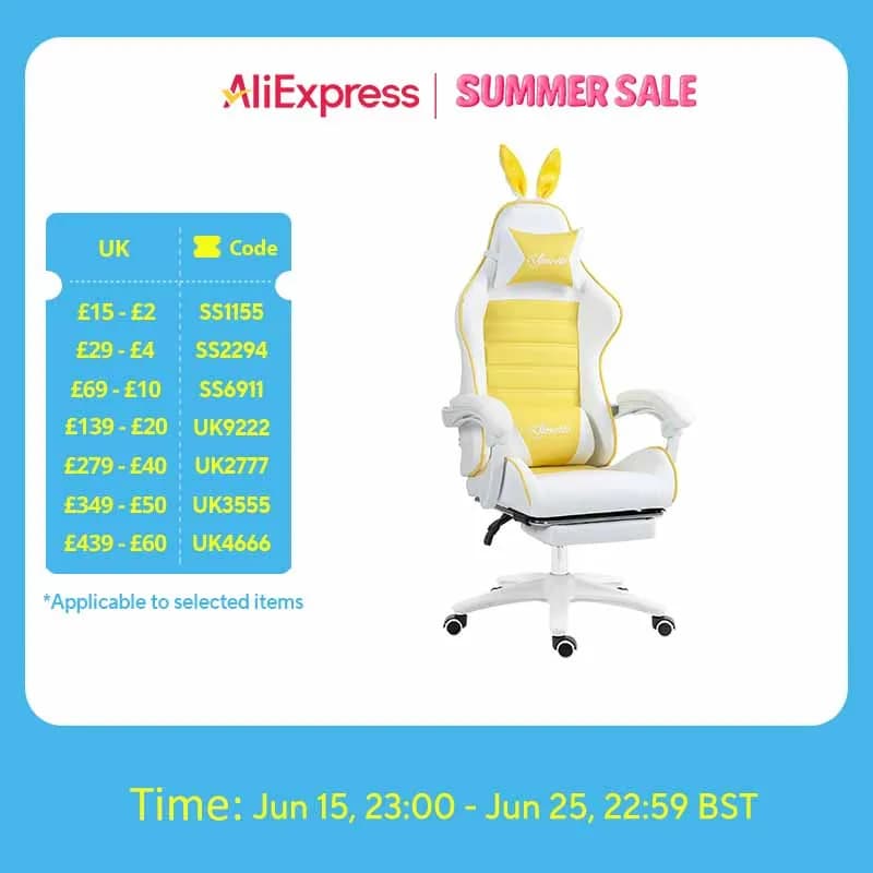 Vinsetto Racing Style Gaming Chair with Footrest Removable Rabbit Ears, Yellow