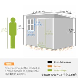 8.5 X 6ft Galvanized Steel Garden Shed Metal Shed with Foundation Kit, Grey