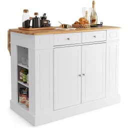 GOFLAME Kitchen Island Storage Cupboard W/Drop Leaf Countertop Side Racks 2-Door Cabinet