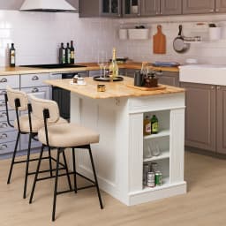 GOFLAME Kitchen Island Storage Cupboard W/Drop Leaf Countertop Side Racks 2-Door Cabinet