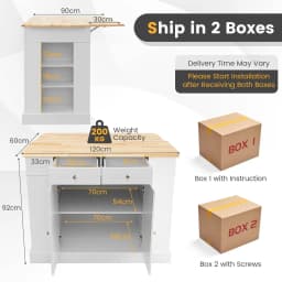 GOFLAME Kitchen Island Storage Cupboard W/Drop Leaf Countertop Side Racks 2-Door Cabinet