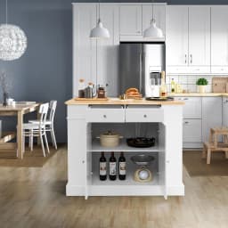GOFLAME Kitchen Island Storage Cupboard W/Drop Leaf Countertop Side Racks 2-Door Cabinet