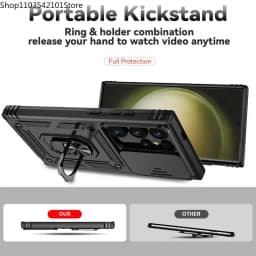 Stand Rotating Slide Camera Lens Military Grade Armor Case For Samsung S25 S24 S23 S22 S21 FE S20 Plus Note 20 Ultra M53 M33