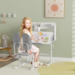 AIYAPLAY Height Adjustable Children School Study Desk with Tiltable Desktop Drawer, Pen Slot, Reading Rack for Ages 3-13 Years
