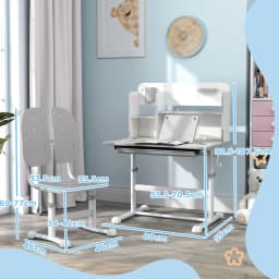 AIYAPLAY Height Adjustable Children School Study Desk with Tiltable Desktop Drawer, Pen Slot, Reading Rack for Ages 3-13 Years