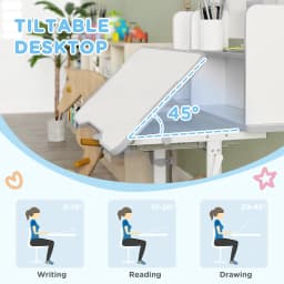AIYAPLAY Height Adjustable Children School Study Desk with Tiltable Desktop Drawer, Pen Slot, Reading Rack for Ages 3-13 Years