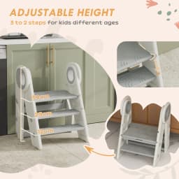 AIYAPLAY Foldable and Adjustable Kids Step Stool with Handle, Non-Slip for Kitchen, Counter, Toilet Potty Training, Grey