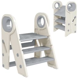 AIYAPLAY Foldable and Adjustable Kids Step Stool with Handle, Non-Slip for Kitchen, Counter, Toilet Potty Training, Grey