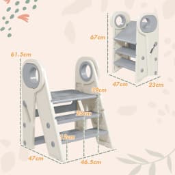 AIYAPLAY Foldable and Adjustable Kids Step Stool with Handle, Non-Slip for Kitchen, Counter, Toilet Potty Training, Grey