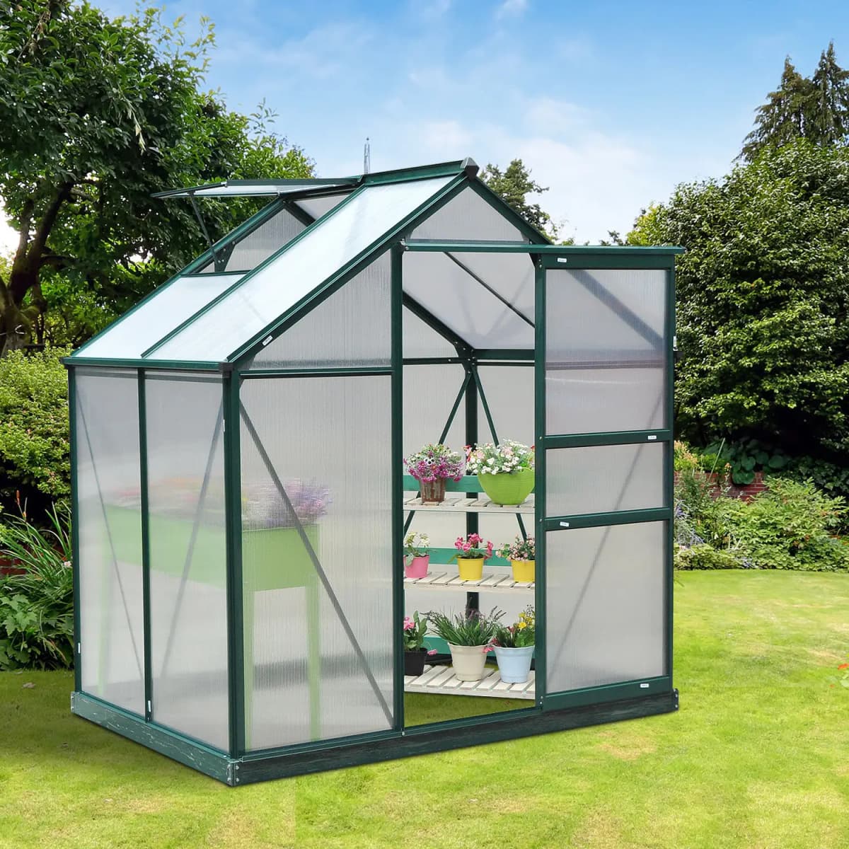 Polycarbonate Walk-In Garden Greenhouse Aluminum Frame Outdoor 190 X 132cm
