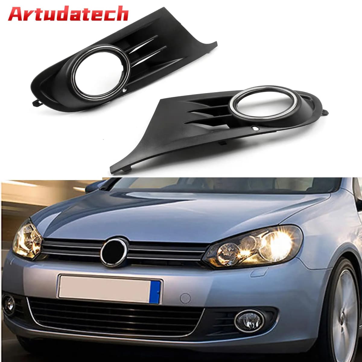 Artudatech For 2010-2014 VW MK6 Golf Jetta Sportwagen Open Vent Fog Light Grille Covers