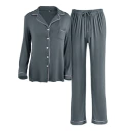 Livingandhome Long Sleeve Modal Fabric Camp Collar Loungewear Set for Women