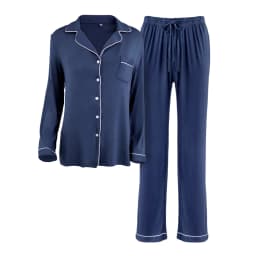 Livingandhome Long Sleeve Modal Fabric Camp Collar Loungewear Set for Women