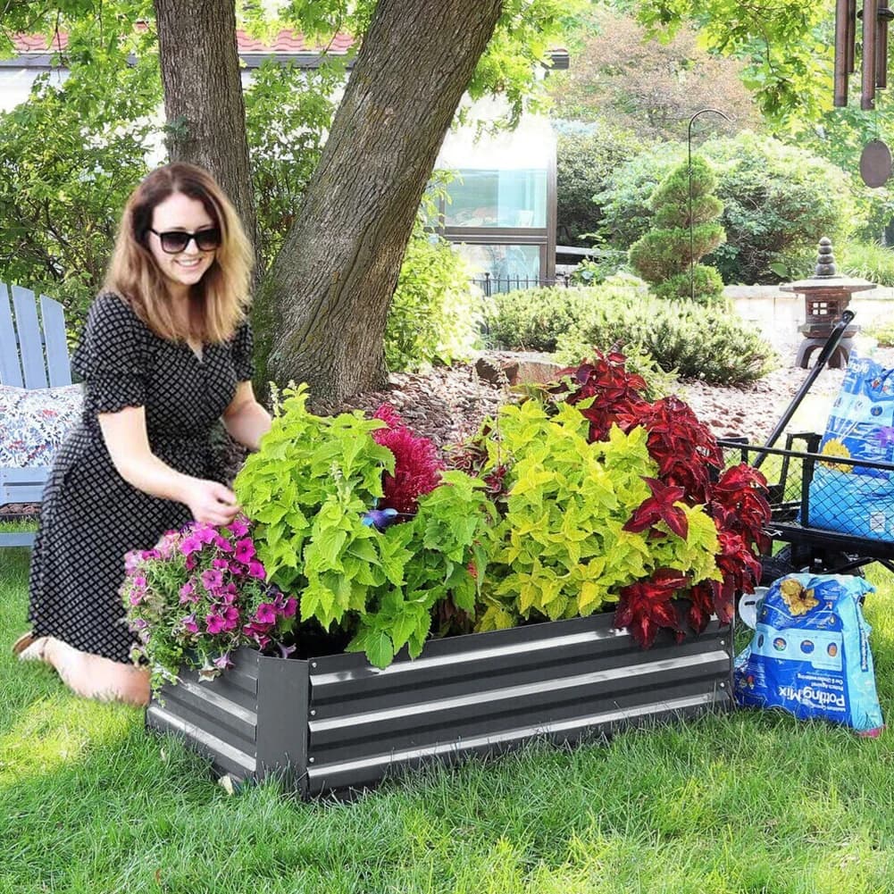 Voltsify Grey Galvanized Steel Rectangular Raised Garden Bed Planter Box, 100cm W X 60cm D X 30cm H