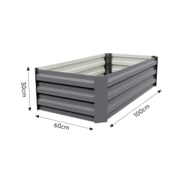 Voltsify Grey Galvanized Steel Rectangular Raised Garden Bed Planter Box, 100cm W X 60cm D X 30cm H