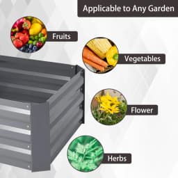 Voltsify Grey Galvanized Steel Rectangular Raised Garden Bed Planter Box, 100cm W X 60cm D X 30cm H