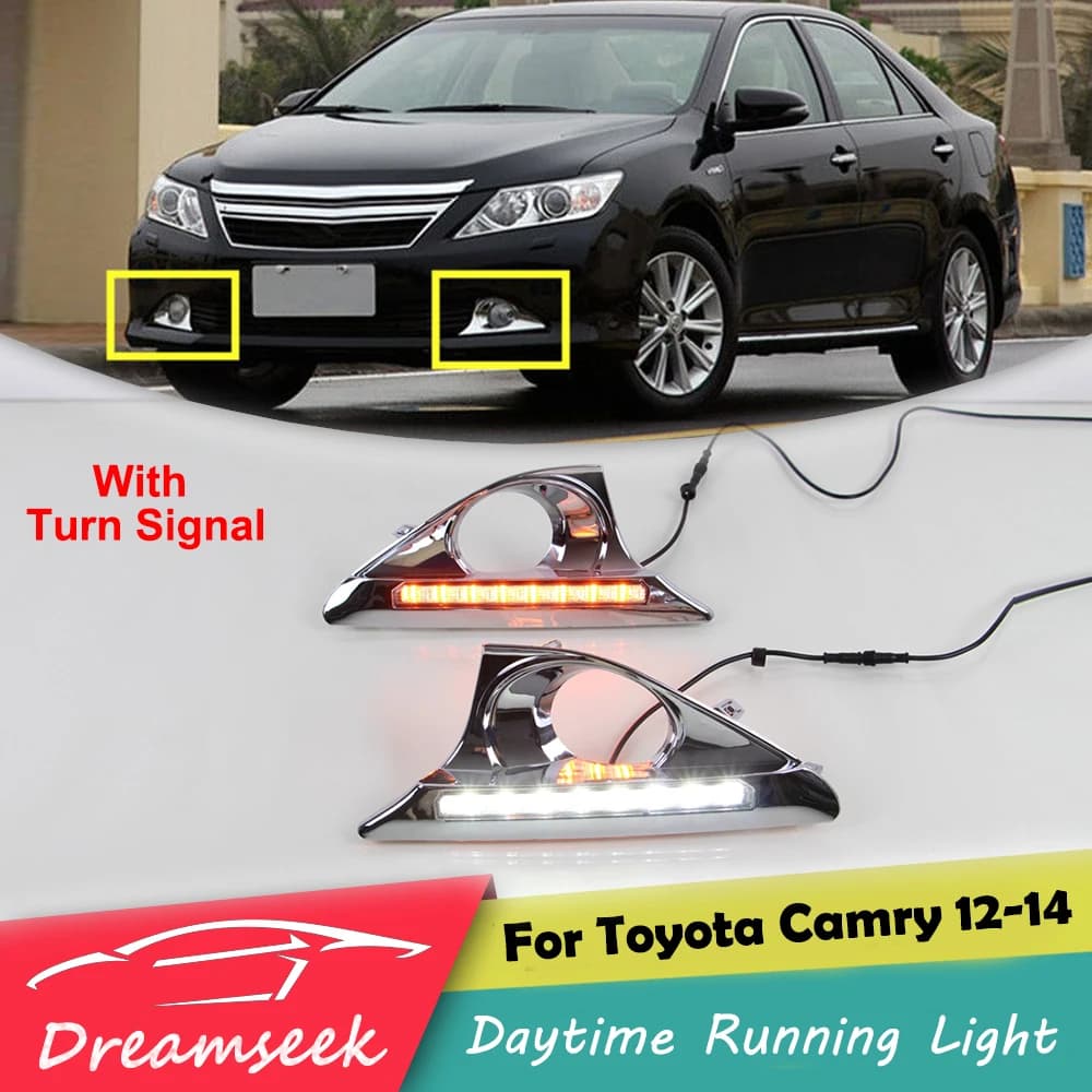 LED DRL Fog Lamp for Toyota Camry 2012-2014 / Aurion 2012 2013 2014 2015 2016 2017 2018 19 Daytime Running Light W/ Turn Signal