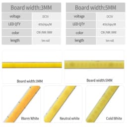 Ultra Thin COB LED Strip 3mm 5mm DC12V/24V 400Leds/m RA90 High Density Flexible FOB Ribbon Rope Tape Dimmable Linear Lighting