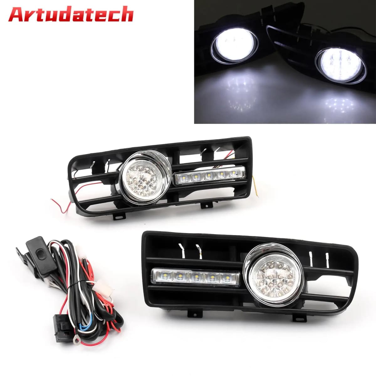 Artudatech 2x Fog Light 5 LED Front Bumper Grille DRL Lamp For 99-04 VW Golf MK4 GTI TDI