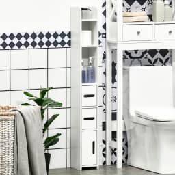 kleankin Freestanding Bathroom Cabinet w/ Open Shelves 3 Cupboards, White