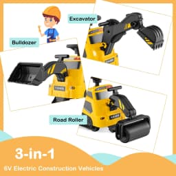 DORTALA 3-in-1 Ride on Tractor Electric Toy Excavator Bulldozer w/ Adjustable Arms