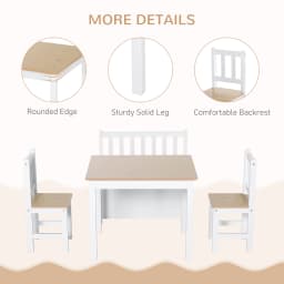 HOMCOM 4-Piece Kids Table and Chair Set with 2 Wooden Chairs, 1 Storage Bench, and Interesting Modern Design