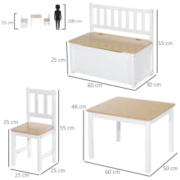 HOMCOM 4-Piece Kids Table and Chair Set with 2 Wooden Chairs, 1 Storage Bench, and Interesting Modern Design