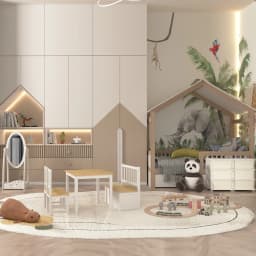 HOMCOM 4-Piece Kids Table and Chair Set with 2 Wooden Chairs, 1 Storage Bench, and Interesting Modern Design