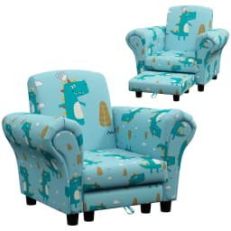 AIYAPLAY Kids Armchair with Stool, 2 Piece Kids Sofa Set with Dinosaur Design, Wooden Frame for 1.5-3 Years Old