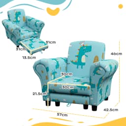 AIYAPLAY Kids Armchair with Stool, 2 Piece Kids Sofa Set with Dinosaur Design, Wooden Frame for 1.5-3 Years Old