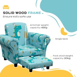 AIYAPLAY Kids Armchair with Stool, 2 Piece Kids Sofa Set with Dinosaur Design, Wooden Frame for 1.5-3 Years Old
