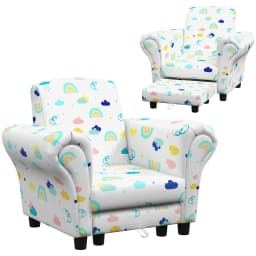 AIYAPLAY Kids Armchair with Stool, 2 Piece Kids Sofa Set with Dinosaur Design, Wooden Frame for 1.5-3 Years Old