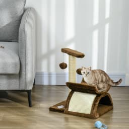 PawHut Cat Tree with Rotatable Top Bar, Sisal Scratching Post, Tunnel, Dangling Balls - Brown