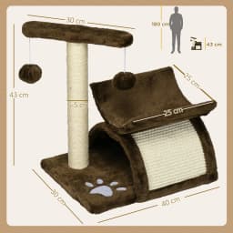 PawHut Cat Tree with Rotatable Top Bar, Sisal Scratching Post, Tunnel, Dangling Balls - Brown