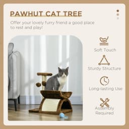 PawHut Cat Tree with Rotatable Top Bar, Sisal Scratching Post, Tunnel, Dangling Balls - Brown