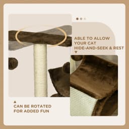 PawHut Cat Tree with Rotatable Top Bar, Sisal Scratching Post, Tunnel, Dangling Balls - Brown
