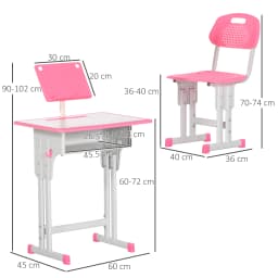 HOMCOM Kids Desk and Chair Set Adjustable Height Drawer Book Stand Pink