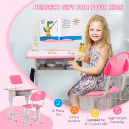 HOMCOM Kids Desk and Chair Set Adjustable Height Drawer Book Stand Pink