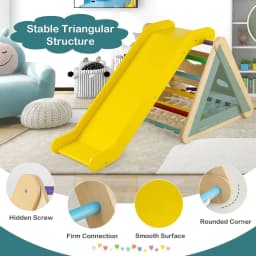 DORTALA 4-in-1 Triangle Climbing Set Wooden Toddler Climber with Ramp Sliding Board