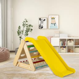 DORTALA 4-in-1 Triangle Climbing Set Wooden Toddler Climber with Ramp Sliding Board
