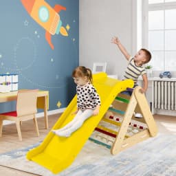 DORTALA 4-in-1 Triangle Climbing Set Wooden Toddler Climber with Ramp Sliding Board