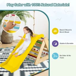 DORTALA 4-in-1 Triangle Climbing Set Wooden Toddler Climber with Ramp Sliding Board